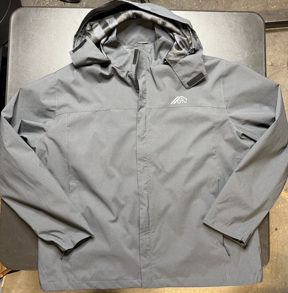 OTU Waterproof Hooded Jacket Mens XXL Black Full Zip Lightweight Outdoors Lined